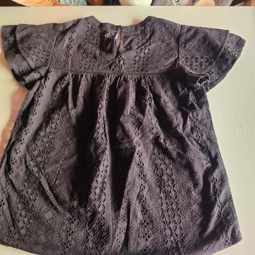Pleione Womens Black Eyelet Lace Flutter Sleeve Babydoll Blouse Top Small 13476